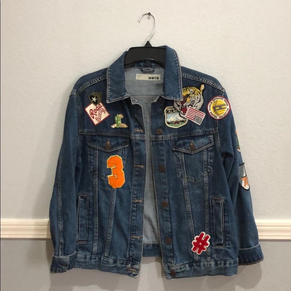 Top shop jeans Moto jacket with patches